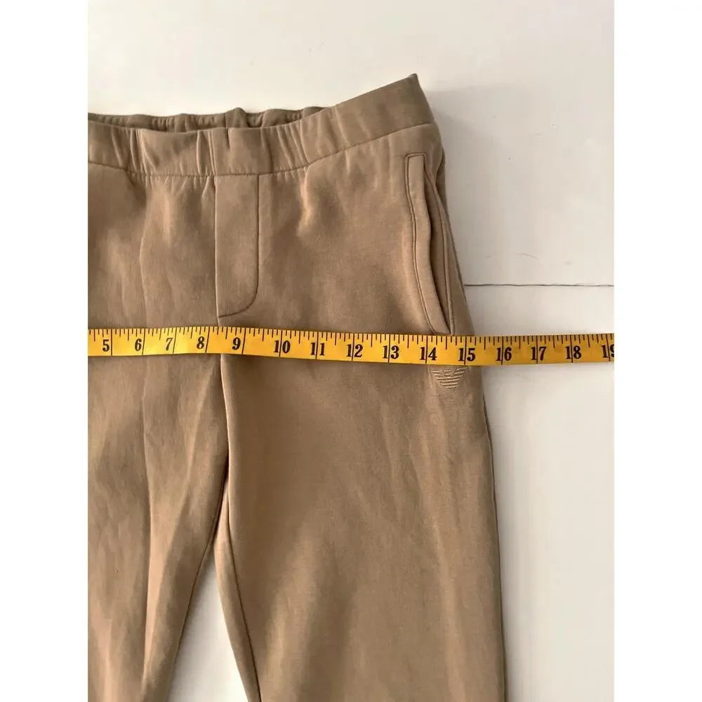 Emporio Armani Pants Kids 10A Beige Slim Jersey Sweatpants Elastic Waist Logo